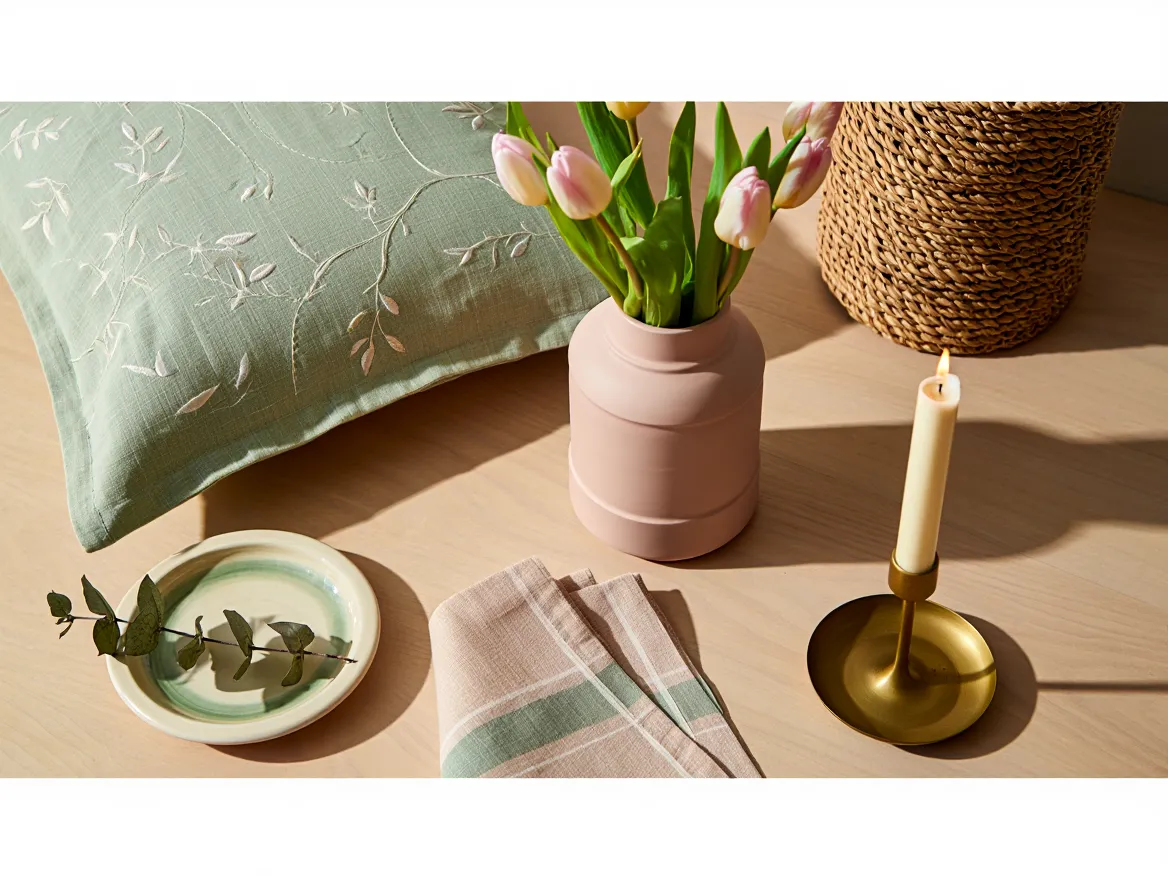 Spring collection with soft sage and blush tones for home decor